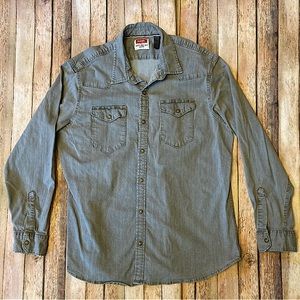Wrangler Shirt Men’s XL Denim Pearl Snap Gray Western Long Sleeve Cowboy